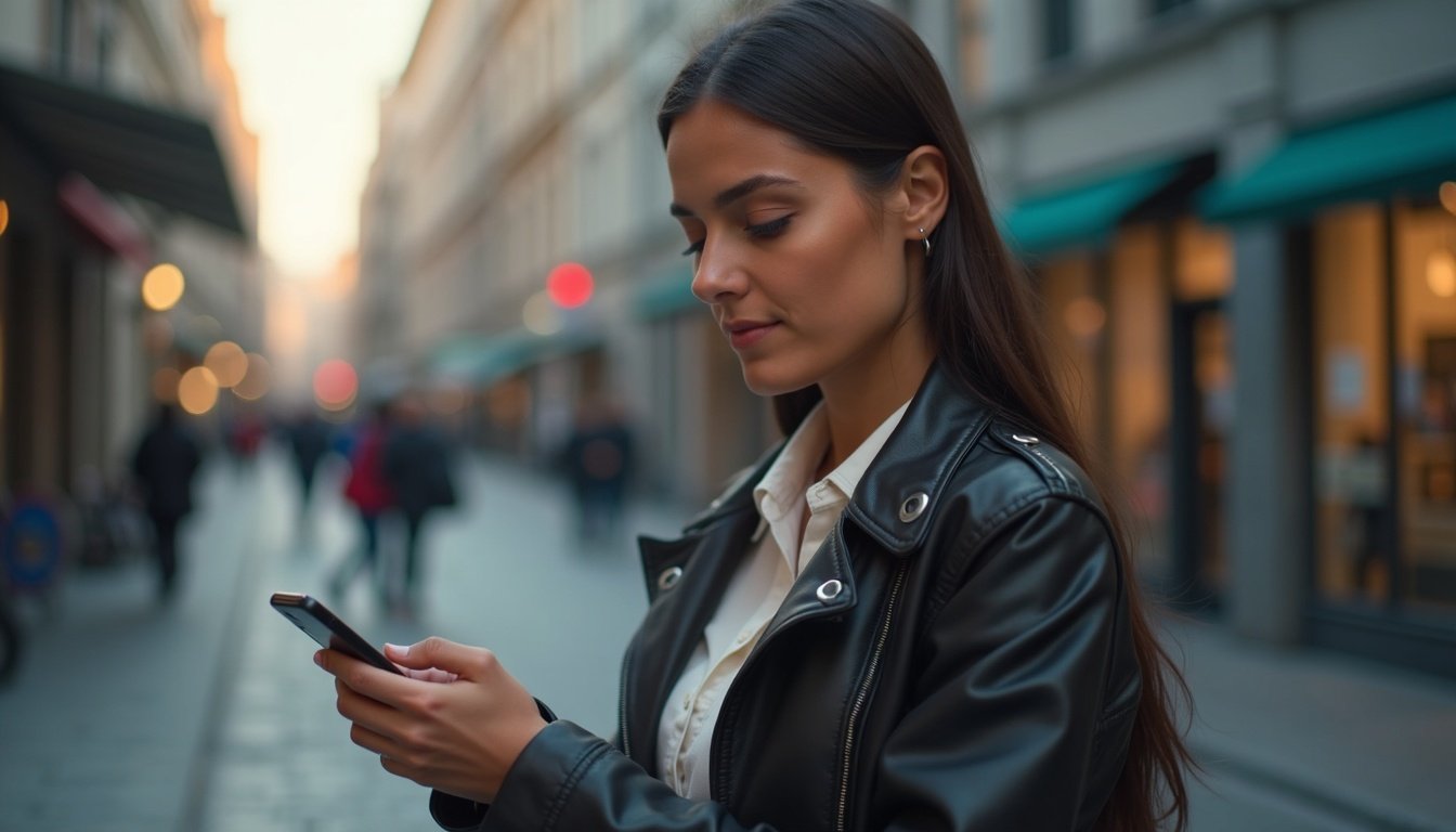 Persona comparando dos smartphones modernos con pantallas brillantes y diseño delgado sobre fondo tecnológico azul