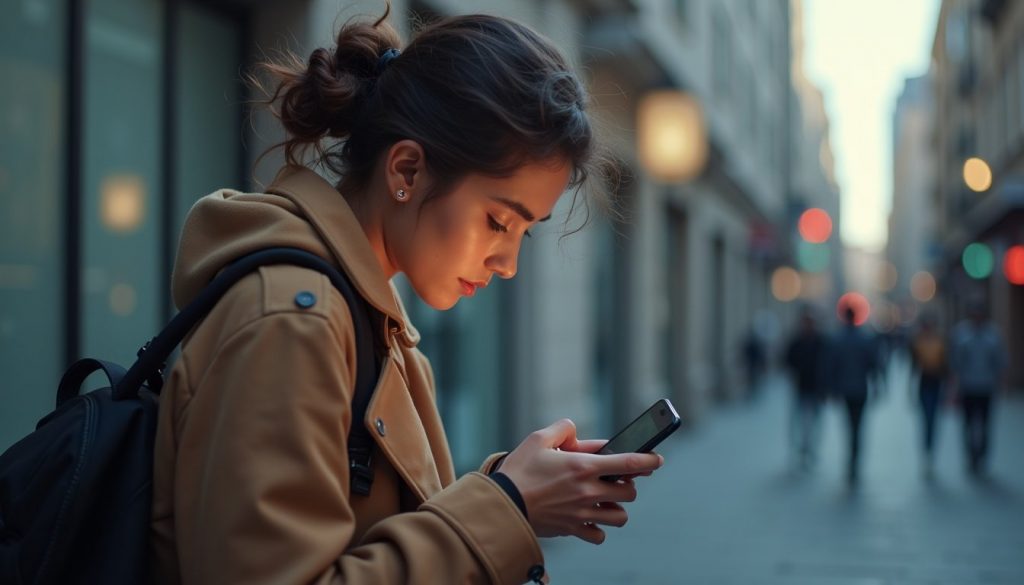 persona comparando dos smartphones modernos con pantallas brillantes y diseño elegante sobre mesa blanca
