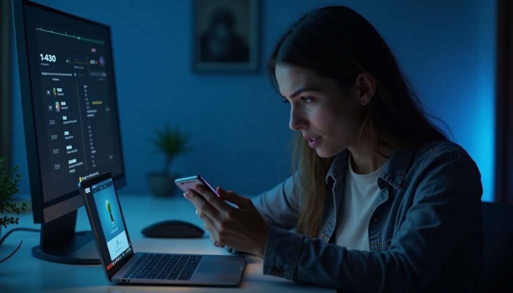 teléfono móvil mostrando interfaz futurista con iconos de inteligencia artificial y asistente virtual activado