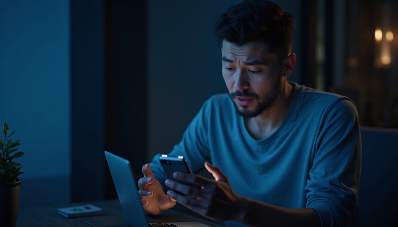 smartphone mostrando app inteligencia artificial con iconos futuristas y fondo tecnológico azul