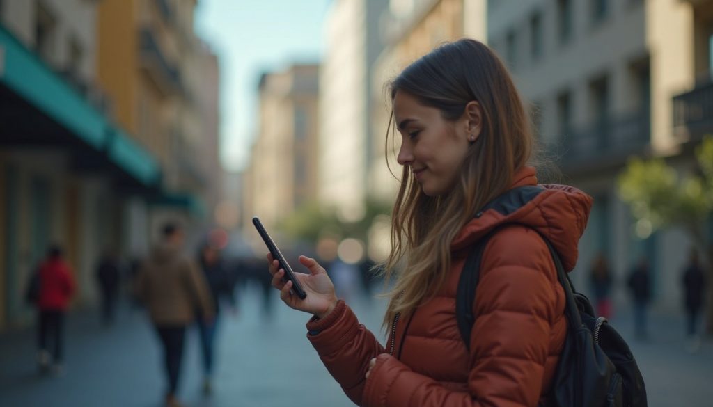 celular moderno mostrando pantalla con iconos apps coloridas organizadas por categorías sobre fondo minimalista