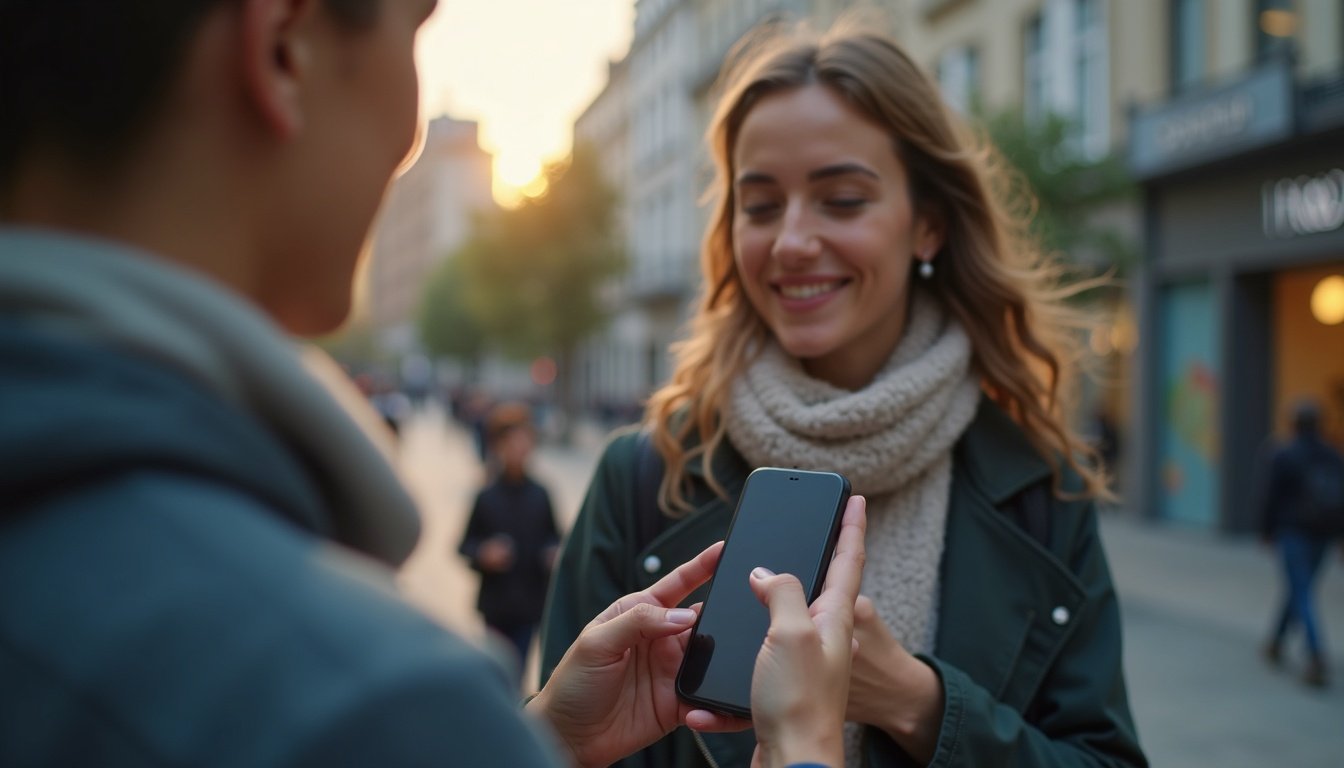 Smartphone mostrando pantalla con iconos coloridos de aplicaciones populares en primer plano, fondo minimalista con degradado azul