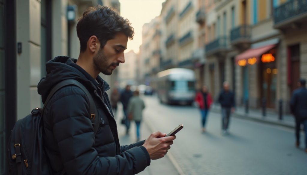 Ilustración smartphone con pantalla mostrando iconos apps coloridas sobre fondo moderno