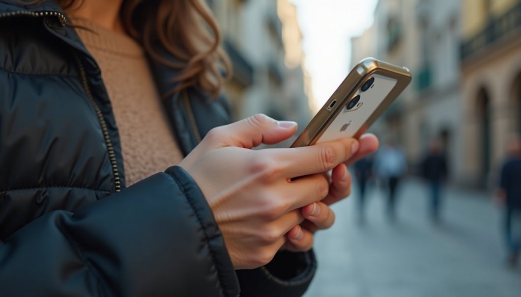 Smartphone mostrando pantalla con iconos coloridos de aplicaciones populares sobre fondo moderno con degradado azul
