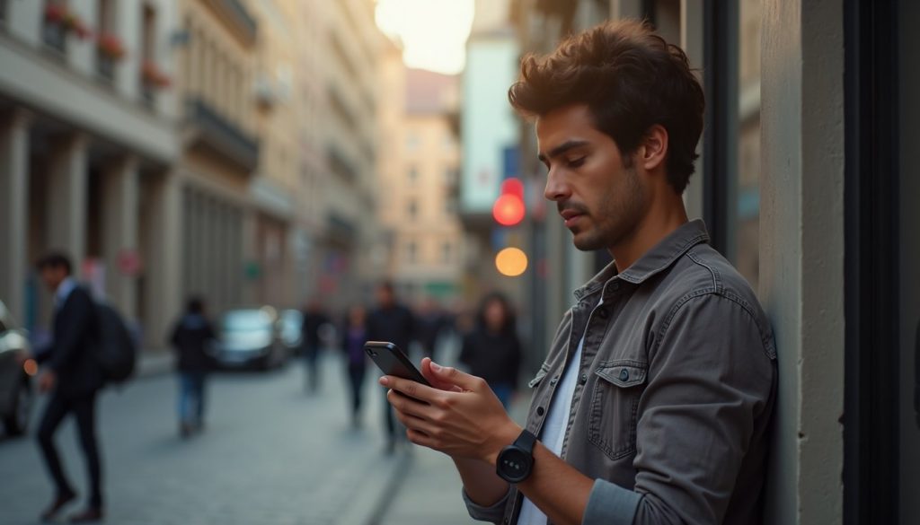 teléfono móvil mostrando pantalla con iconos apps coloridas sobre fondo moderno con degradado azul