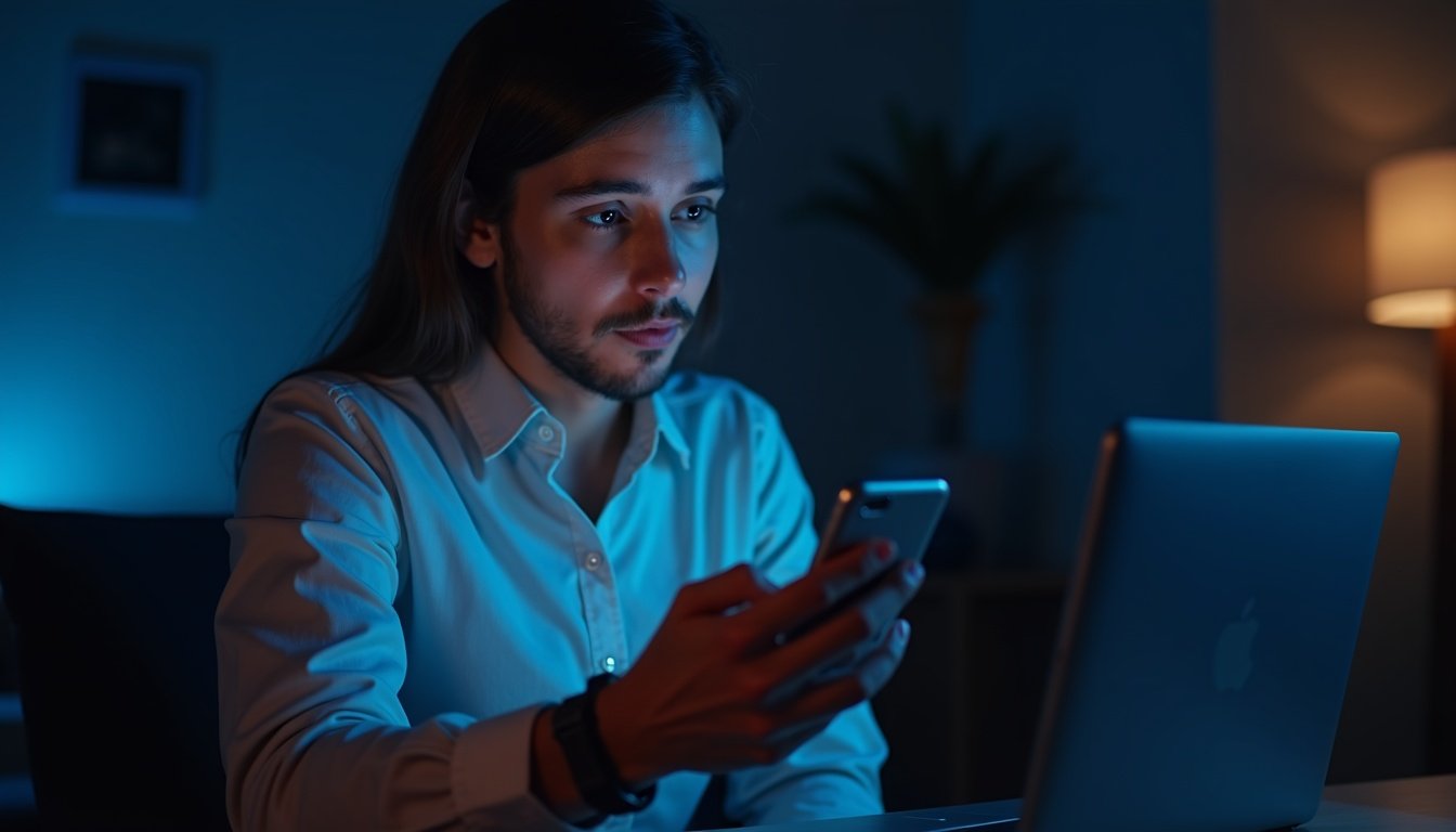 smartphone moderno mostrando interfaz IA con fondo futurista y efectos holográficos