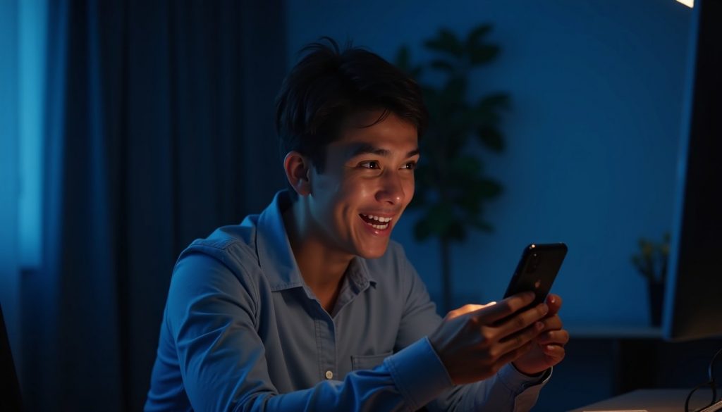 smartphone moderno mostrando interfaz de inteligencia artificial con efectos de cámara y apps productivas en pantalla