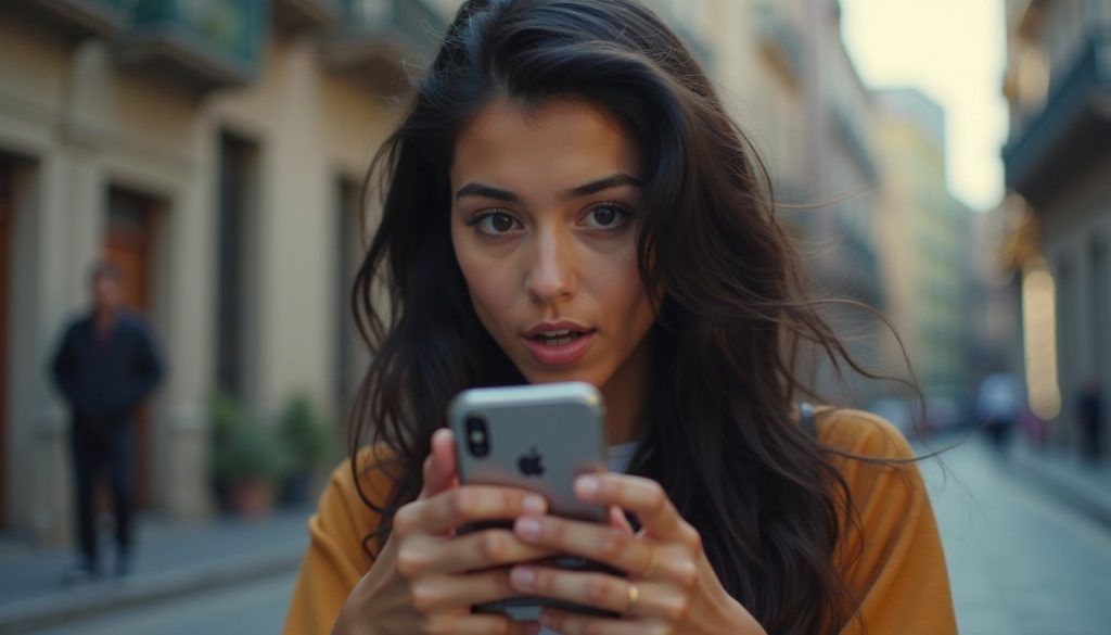 Smartphone moderno Android mostrando interfaz con aplicaciones de IA en pantalla AMOLED, diseño delgado y cámara triple trasera