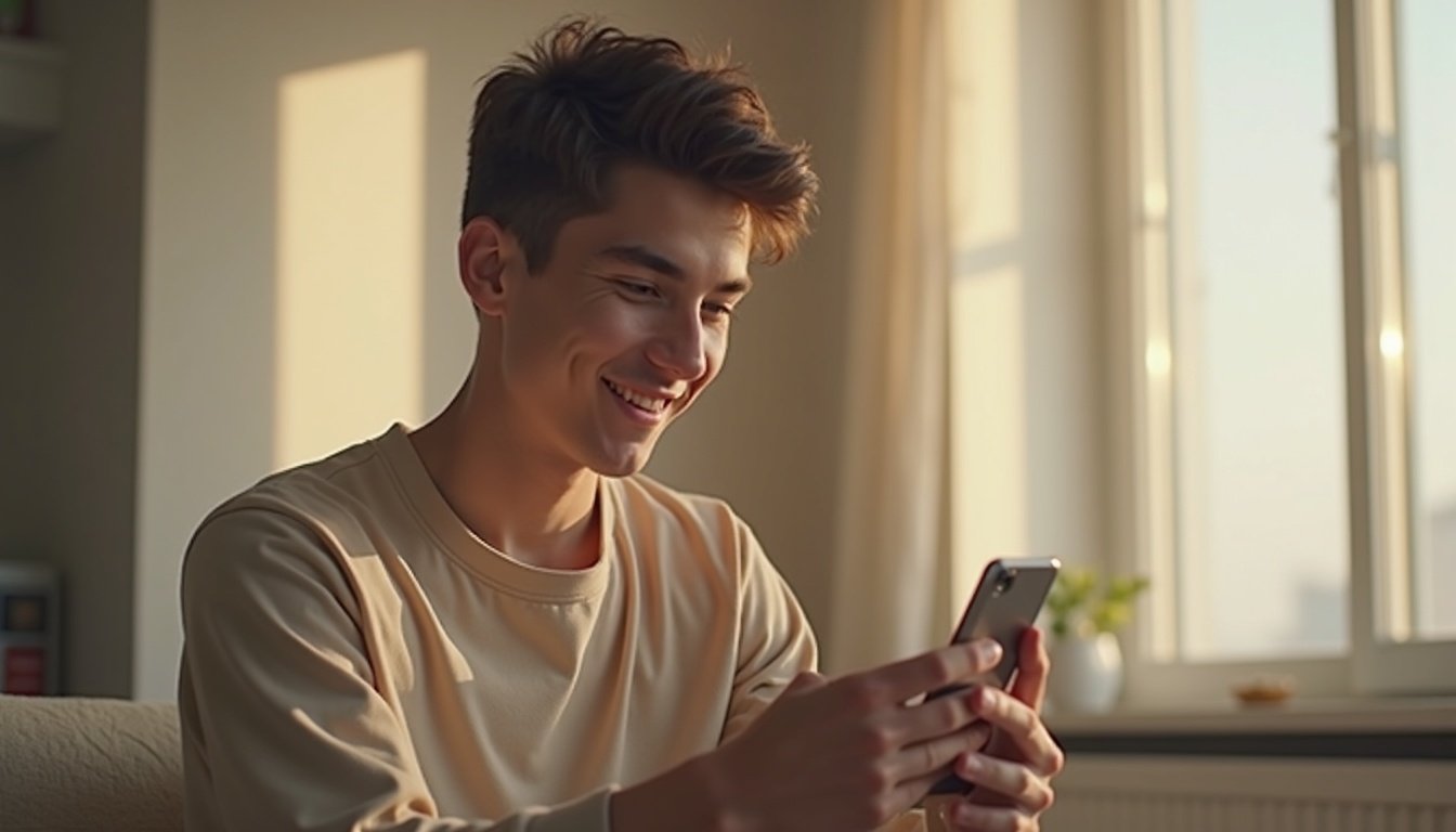iPhone mostrando pantalla con interfaz iOS moderna y notificación de actualización disponible