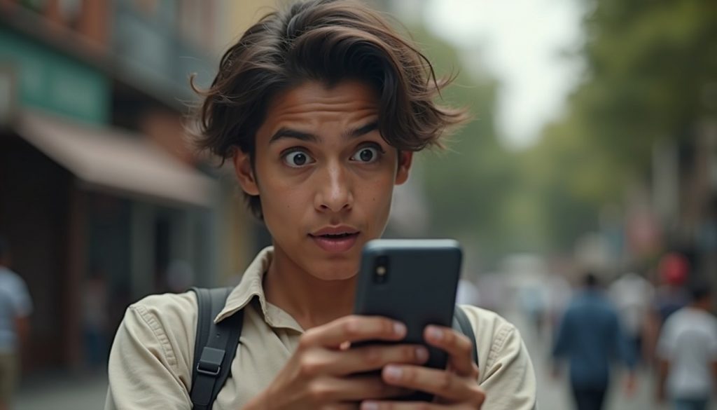 Smartphones modernos Android en mesa con interfaces holográficas de IA activadas, colores vibrantes y diseño futurista