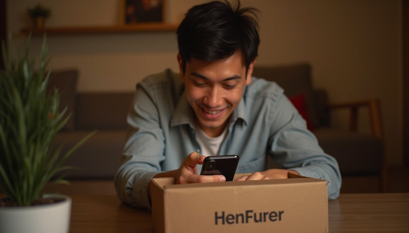 Celular [Marca] en mano mostrando pantalla brillante y diseño moderno con fondo tecnológico