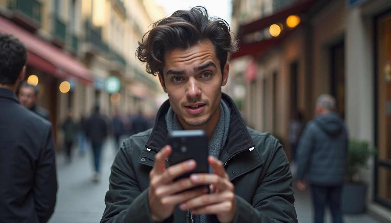 Tres smartphones modernos con pantalla AMOLED mostrando interfaces de IA, fondo futurista con tonos azules y morados