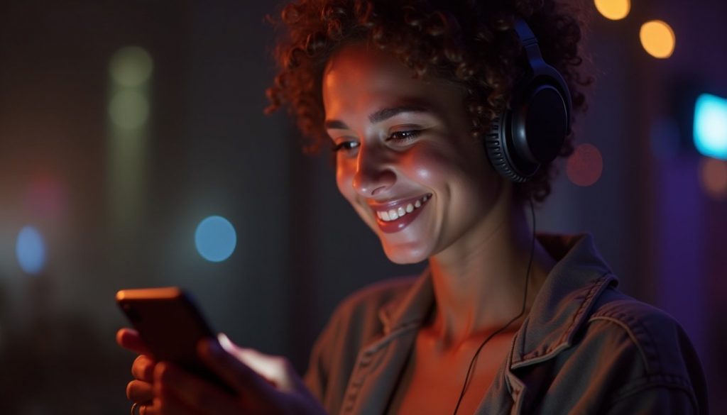 teléfono móvil mostrando pantalla con iconos coloridos de aplicaciones populares sobre fondo moderno con degradado azul