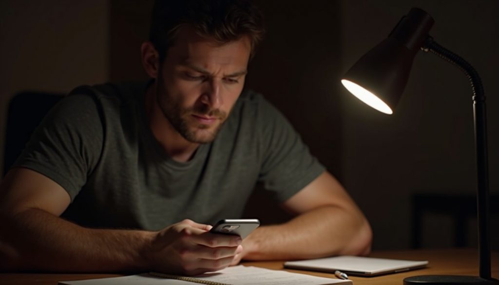 manos sosteniendo móvil con icono batería llena y gráficos ahorro energía fondo azul