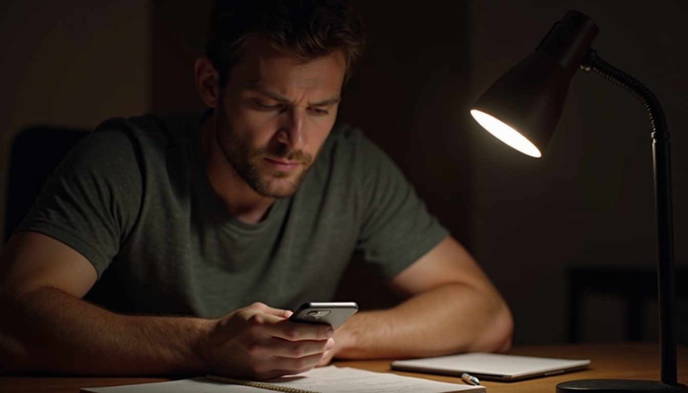 manos sosteniendo móvil con icono batería llena y gráficos ahorro energía fondo azul