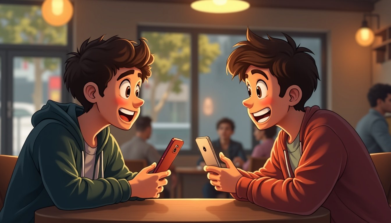 Dos smartphones modernos lado a lado sobre fondo neutro, pantallas encendidas mostrando cámaras y gráficos de rendimiento, diseño minimalista