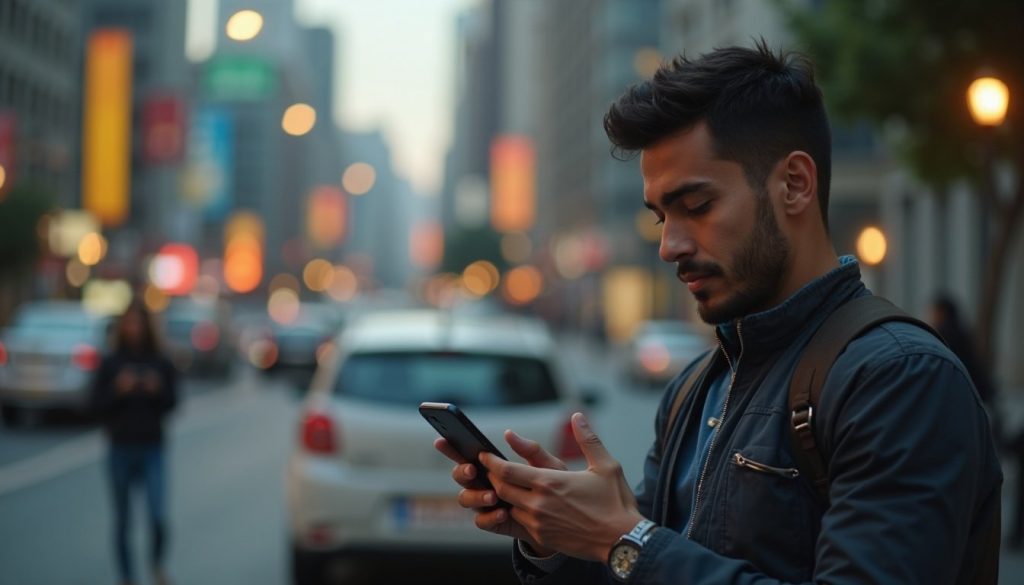 persona comparando dos smartphones modernos sobre mesa con accesorios tecnológicos y gráficos de rendimiento en pantalla