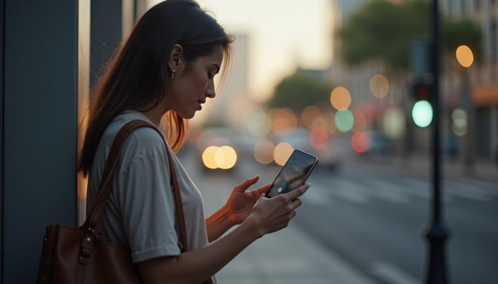 persona comparando dos smartphones modernos en tienda con pantalla táctil y cámaras visibles