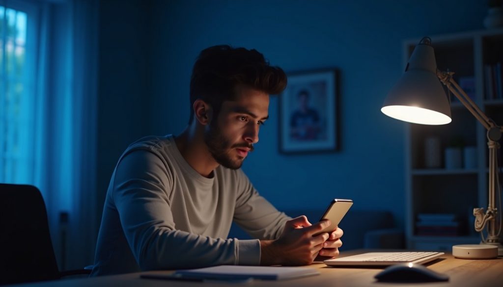 smartphone moderno mostrando interfaz holográfica con iconos de inteligencia artificial y apps flotantes en ambiente futurista