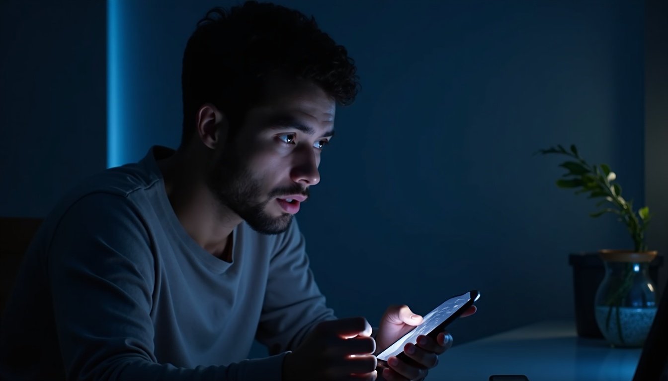 teléfono inteligente mostrando interfaz futurista con hologramas de IA y redes neuronales en pantalla oscura con tonos azules