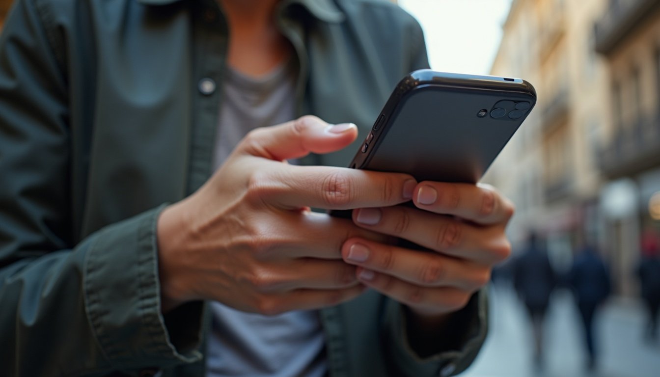 Celular moderno mostrando pantalla con iconos coloridos de aplicaciones destacadas en fondo minimalista