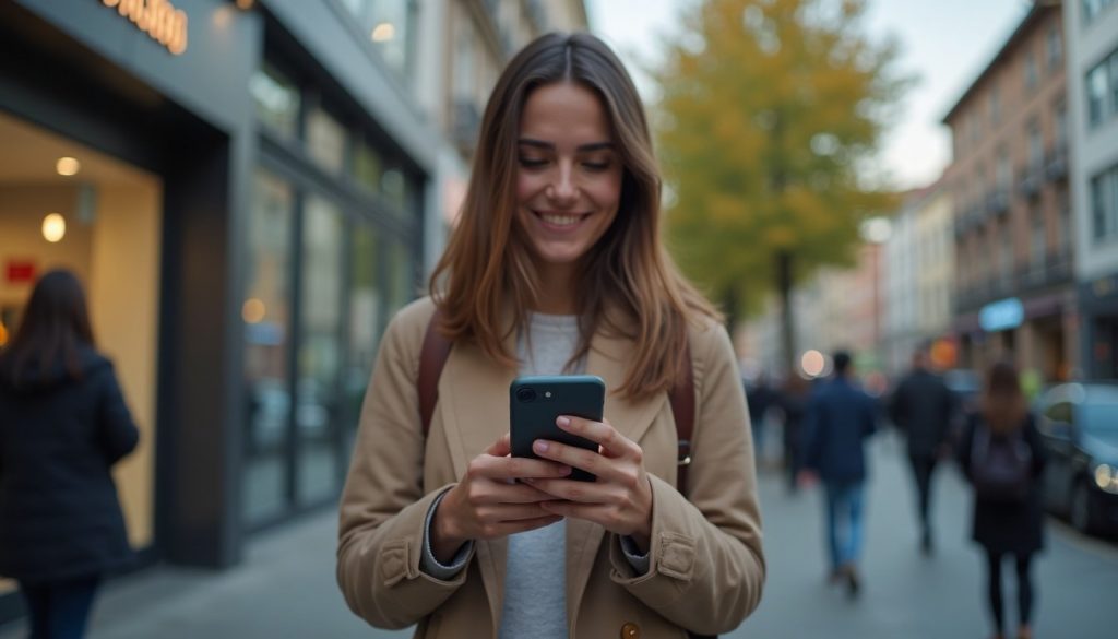 Smartphone mostrando pantalla con iconos coloridos de aplicaciones destacadas sobre fondo moderno con degradado azul