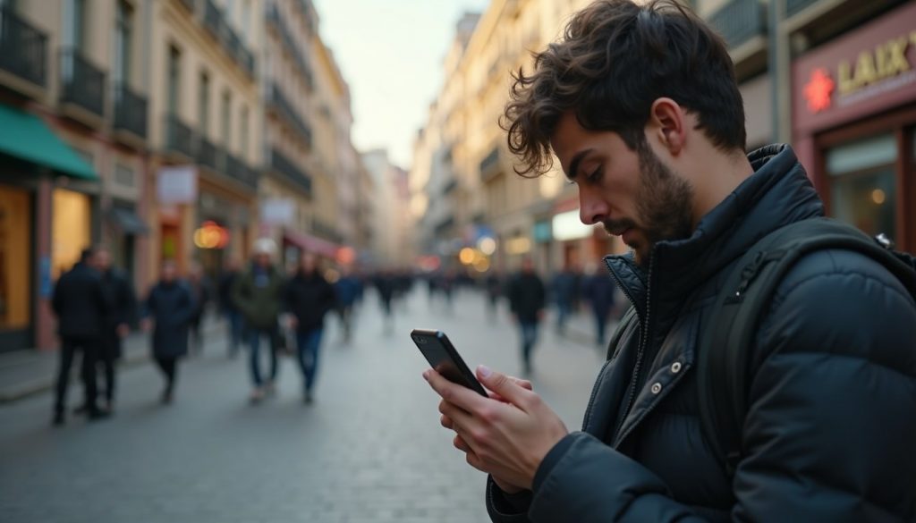 ilustración smartphone moderno con iconos apps flotantes coloridos sobre fondo azul gradiente