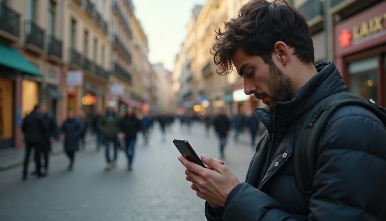 ilustración smartphone moderno con iconos apps flotantes coloridos sobre fondo azul gradiente