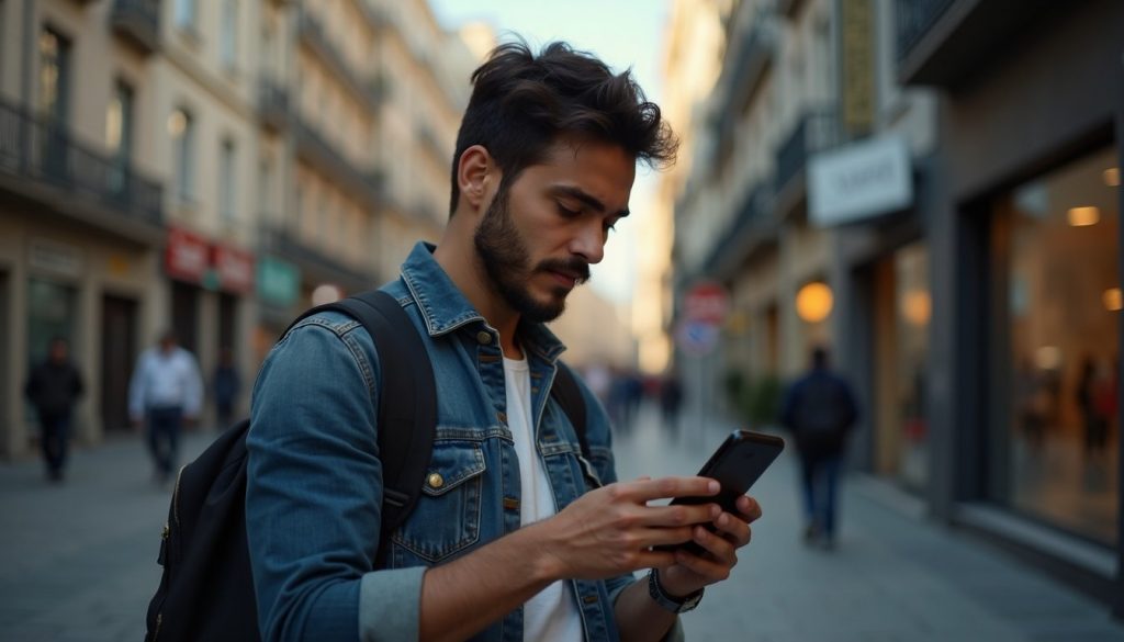 pantalla smartphone mostrando iconos apps coloridas fondo oscuro interfaz moderna