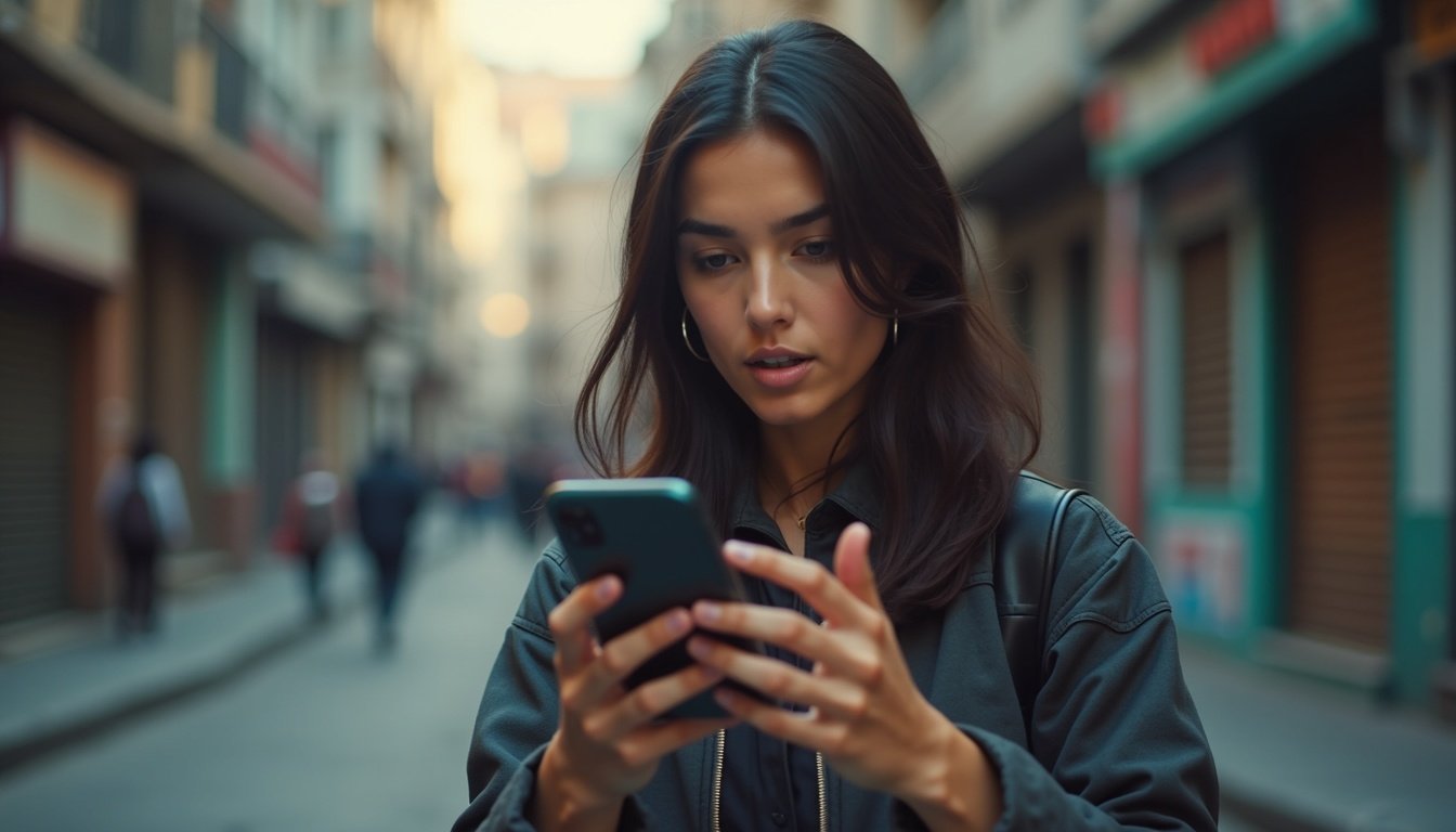 Vista frontal de tres celulares Android modernos con pantallas encendidas mostrando interfaces de inteligencia artificial, fondo tecnológico con tonos azules y plateados