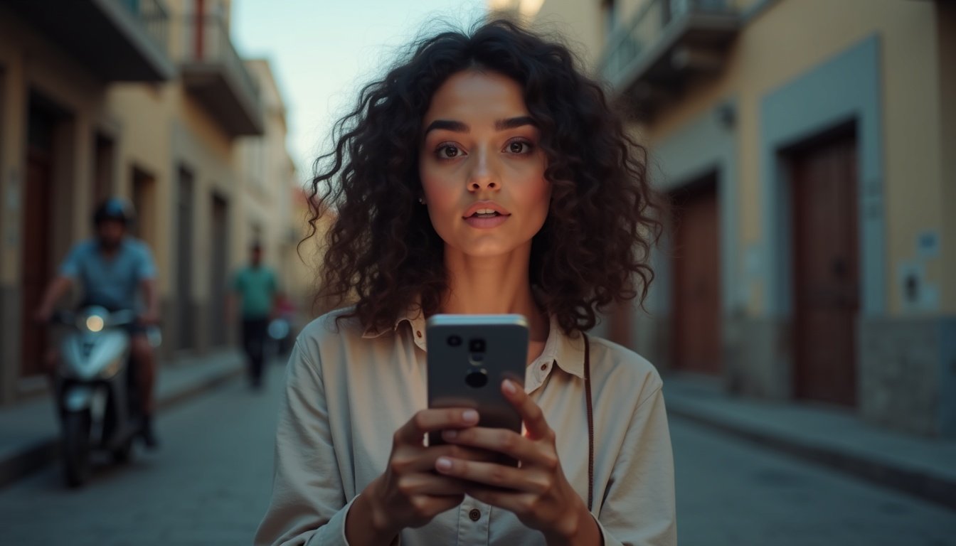 Tres smartphones modernos Android en fila mostrando pantallas con interfaces de IA futurista sobre fondo azul gradiente